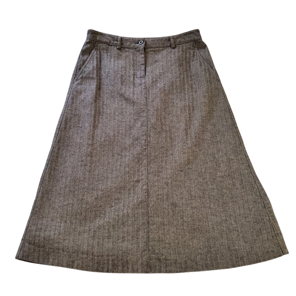L.L. Bean Herringbone Classic Fit A-line Midi Skirt Cotton Preppy Academia 30"